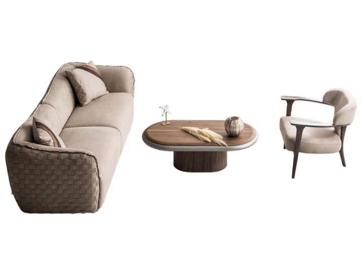 JVmoebel Sofa Beige Relaxsessel mit Couchtisch für stilvolles Wohnen, 3 Teile