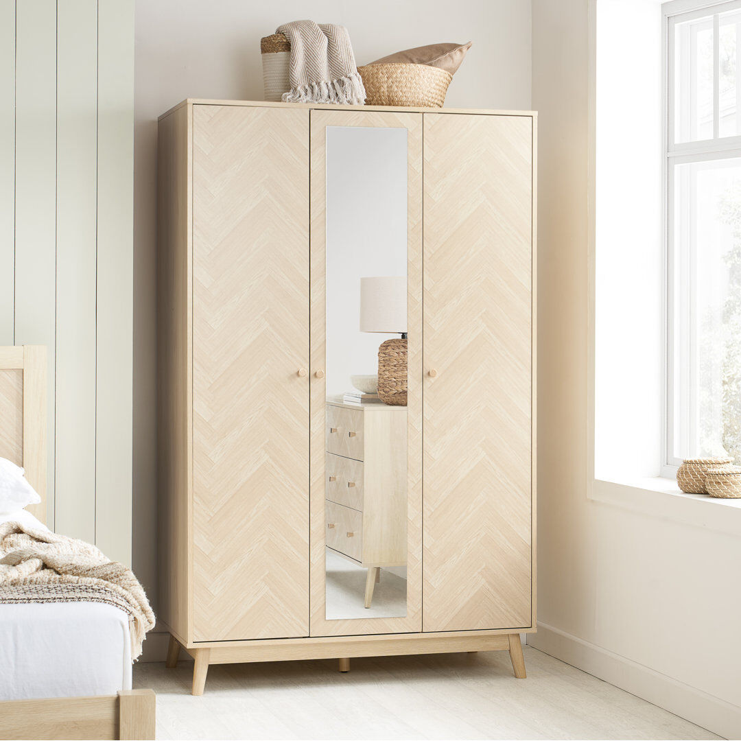 Norden Home Mardell 3 Door Particle Board Wardrobe Oak 180cm H X 112cm W X 56cm D