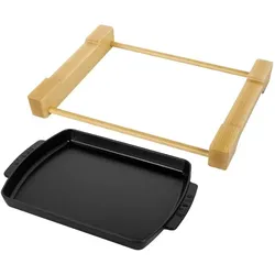 Staub 40509-523-0 Teller mit Holzunterlage, rechteckig (33 x 23 cm, 1 L) schwarz, Auflaufform, Schwarz