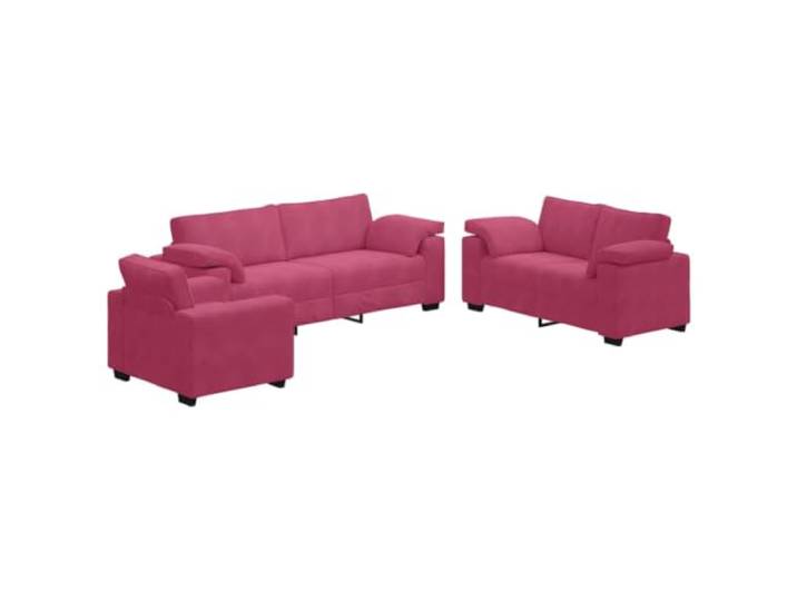 Coespram 3-tlg Sofagarnitur Weinrot Samt Polstersofa Set mit Sessel Eleganter Samtbezug in Weinrot für Wohnzimmer und Büro, stabiles Holz- und Metallgestell inklusive 3 Sitzmöbeln.