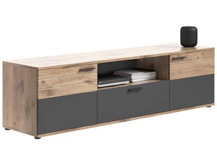 Newroom TV Schrank Eiche Basalt Grau Lowboard mit offenem Fach Wohnzimmer