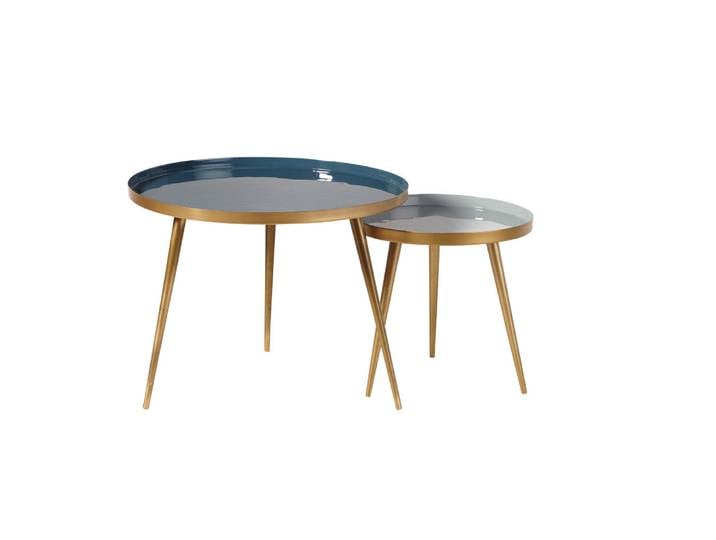 Lot de 2 tables basses gigognes bleues et dorées