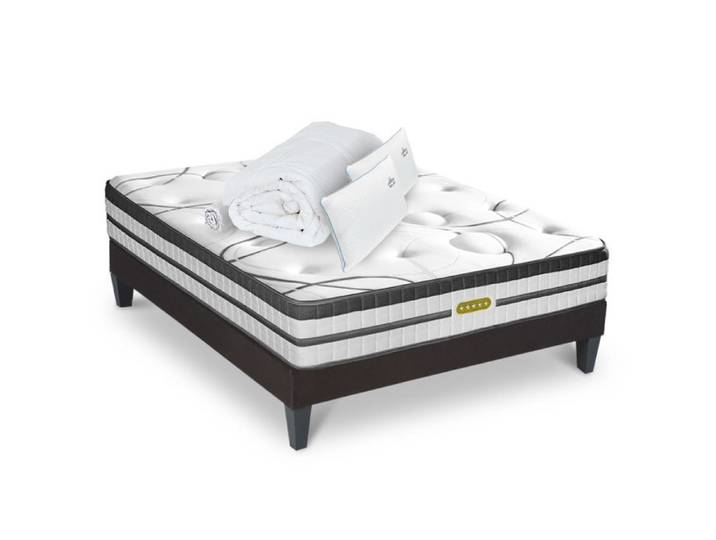 Ensemble Concorde 180x200 cm + sommier + accessoires - Ressorts + mémoire - Ép. 26 cm