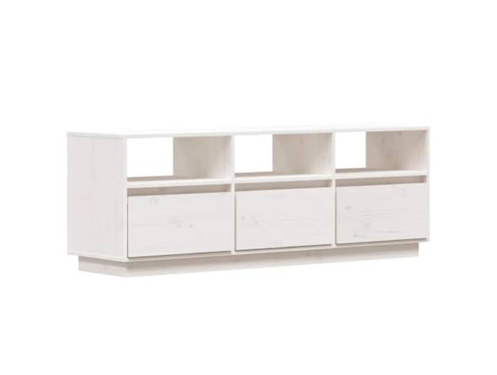 Roanoer TV Lowboard Weiß 140x37x50 cm Massivholz Kiefer TV-Schrank Stabiles Holzmöbel für Ihr Wohnzimmer: Mit 3 Fächern und 3 Türen für ordentliches Verstauen von Konsolen und Medien.