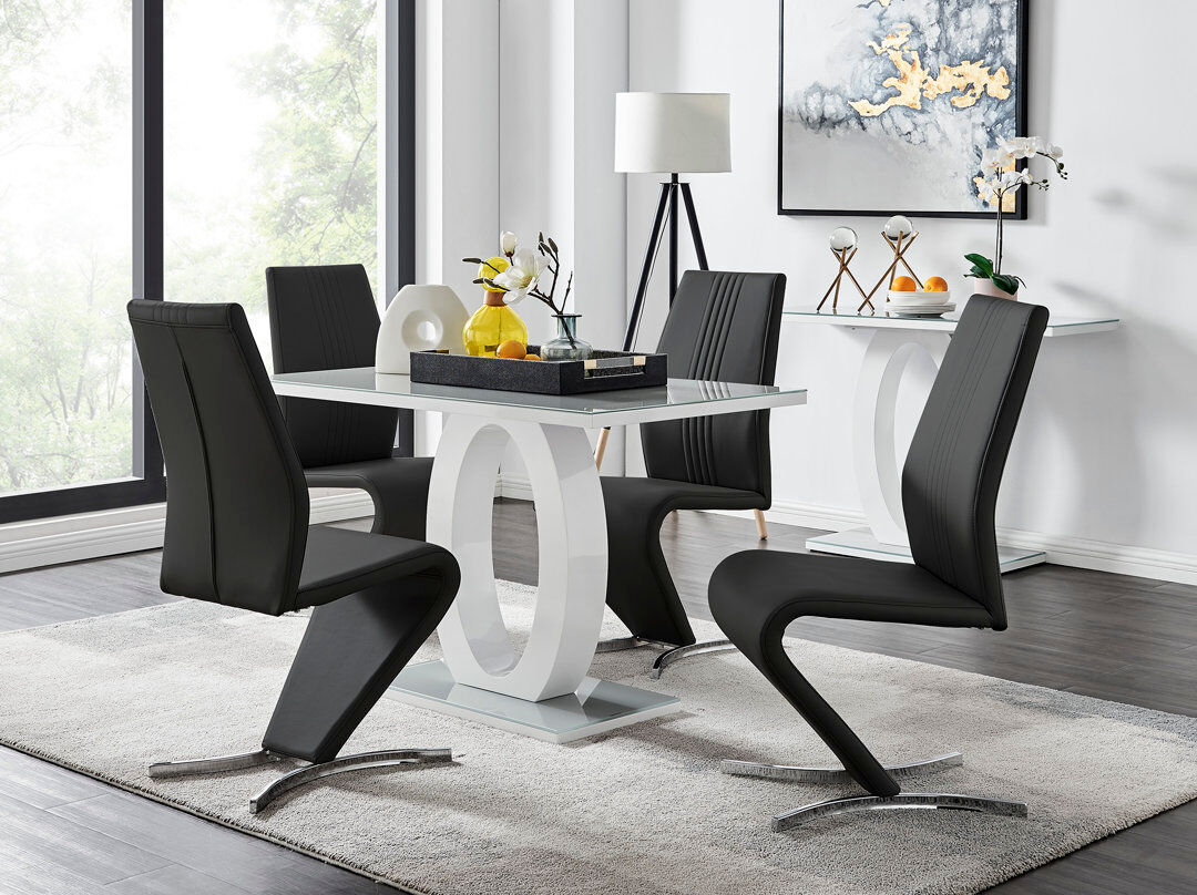 Canora Grey 4 -Person Glass Dining Set Black/Grey/White 4