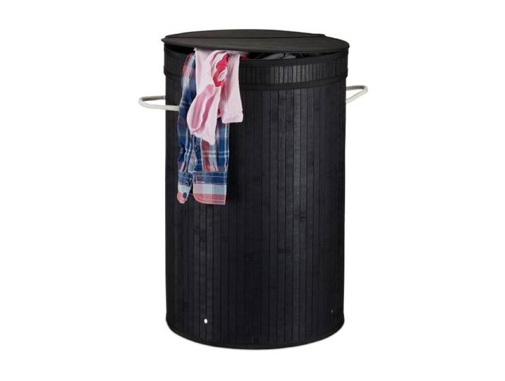 Relaxdays 2 x Wäschekorb Bambus mit Deckel schwarz