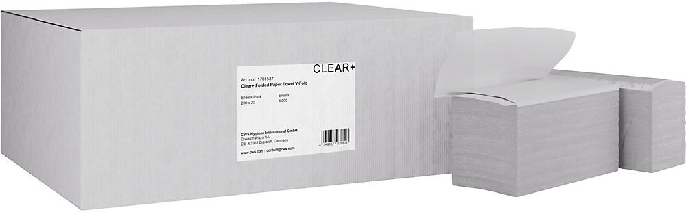 Falthandtücher V-Falz, Clear+, 2-lagig, weiß, VE 20 à 200 Blatt CWS