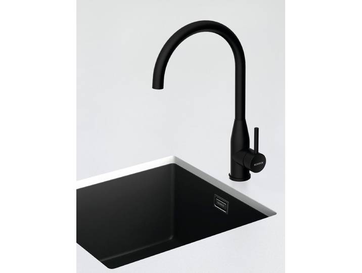 Küchenarmatur SCHOCK Kavus , schwarz (puro), B:21cm H:38cm, Edelstahl, Armaturen, Küchenarmatur, Hochdruck, Festauslauf, Flüsterperlator, Schwenkbereich 360