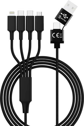 Smrter USB-Ladekabel USB-A Stecker, USB-C Stecker, USB-C Stecker, Apple Lightning Stecker, USB-Micro-B Stecker 1.20 m Schwarz SMRTER_ELITE_C_BK