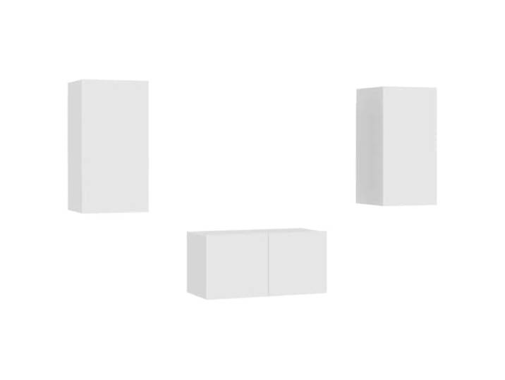 LKJephalotrop 3-TLG TV-Schrank Set Wandmontage Weiß Holzwerkstoff Platzsparende Hängeboards schaffen flexibel Ordnung im Wohnzimmer und bieten Reichlich Staufächer für Medienträger.