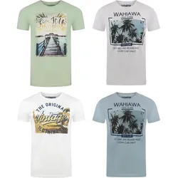 riverso Herren Rundhals T-Shirt RIVLukas Regular Fit 4er Pack - 1x Weiß (JJD) 1x Grün (JJD) 1x Grau (KJD) 1x Weiß (KJD) - L