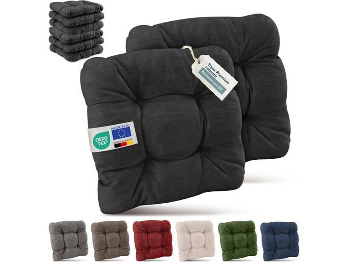 Beautissu Premium Set de 8 Galette Chaise Jardin Extérieur 40x40 cm Anthracite – 8 cm Épaisseur – HighLux SK
