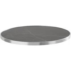 Oviala Business Tischplatte rund Marmor schwarz mit silberner Umreifung 60cm Montmartre - Oviala