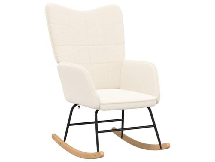 Tmriohed Schaukelstuhl Creme Sherpa Sesselschaukel mit Holzbeinen 110 kg Bequemer Relaxstuhl mit weicher Armlehne und robustem Metallrahmen fuer Wohnzimmer Schlafzimmer und Leseecke
