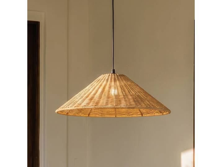 Suspension d'extérieur Taniola, Ø 60 cm, E27, conique, rotin, IP44 - Lucande - Terrasse - Rustique - Bois - À ampoule unique
