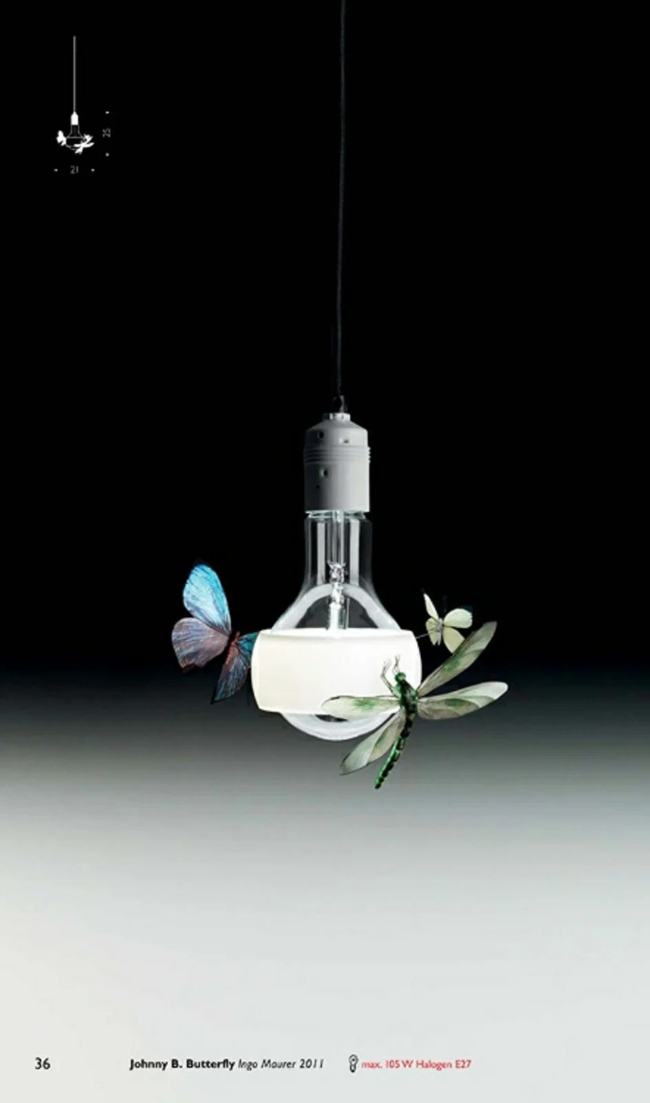 Ingo Maurer Johnny B. Butterfly Hanglamp - Wit - Glas - 170 cm