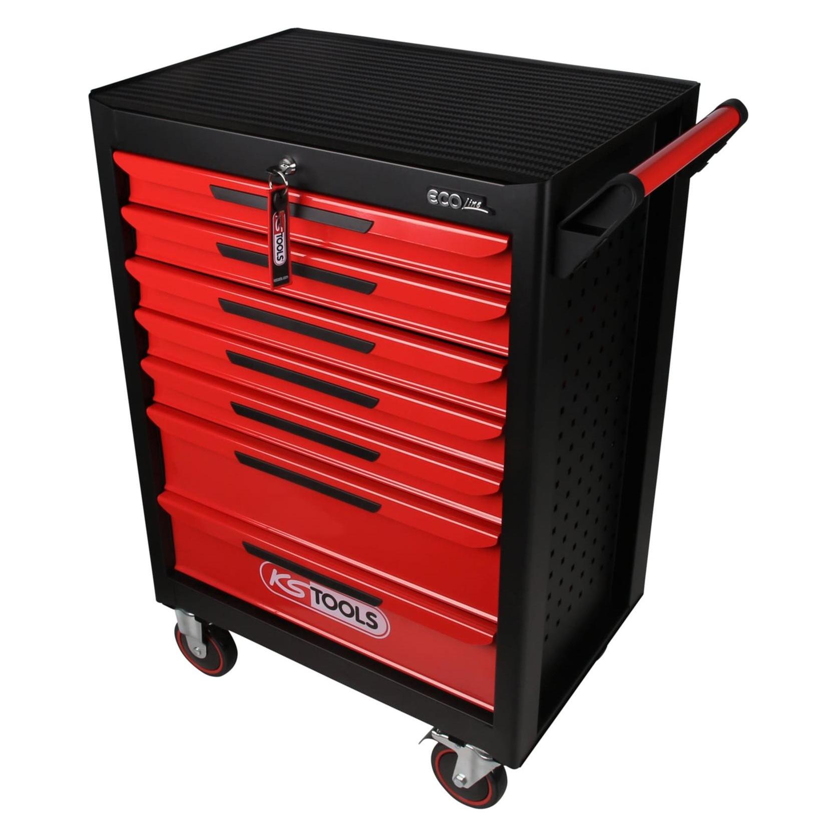 KS Tools ECOline SCHWARZ/ROT Werkstattwagen mit 7 Schubladen (1x) (897.0007)