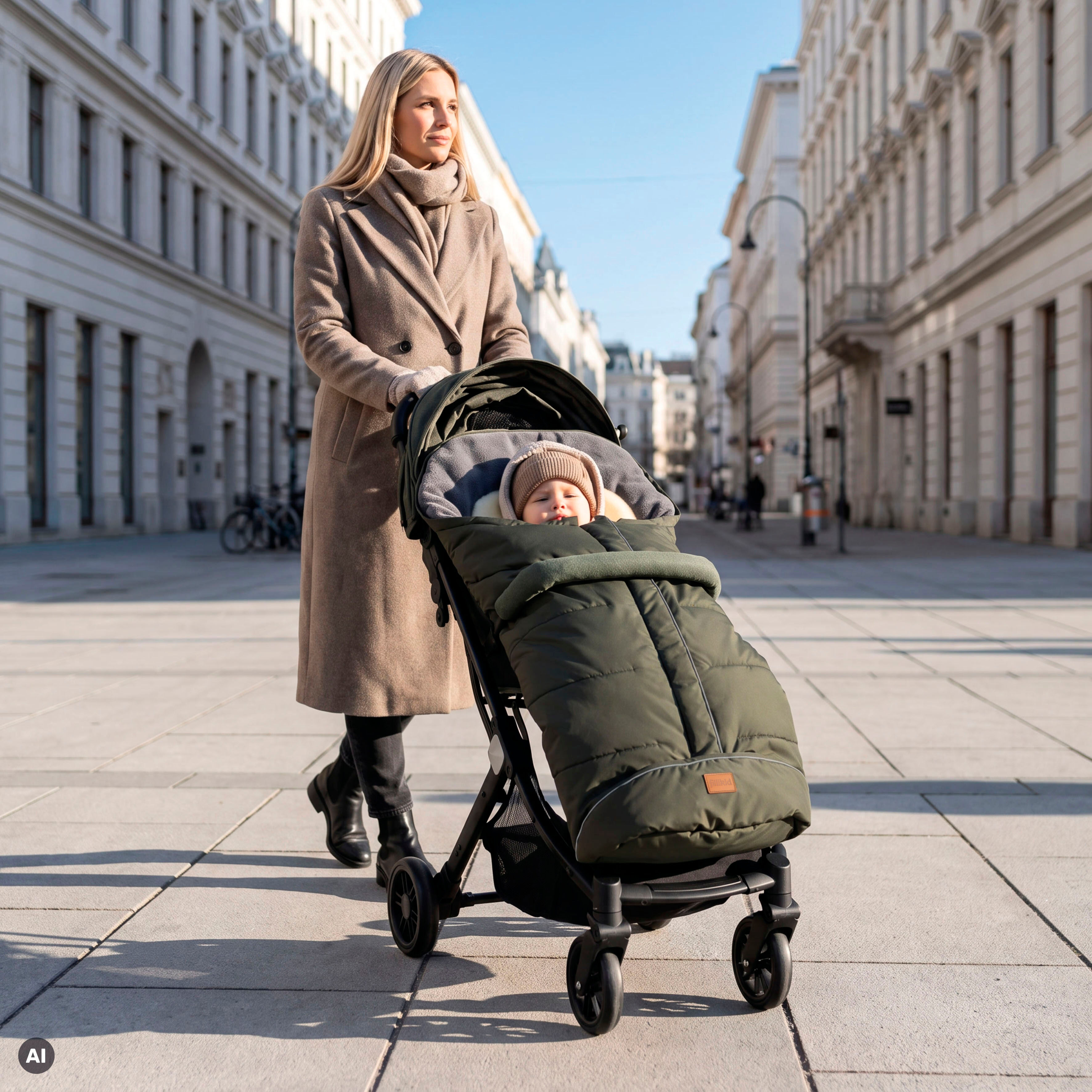 Fußsack FILLIKID "Nanga Lammfell, Winterfußsack", Baby, grün (olive), Lammfell, Polyester, Fußsäcke Fußsack, mit herausnehmbarer Lammfellauflage