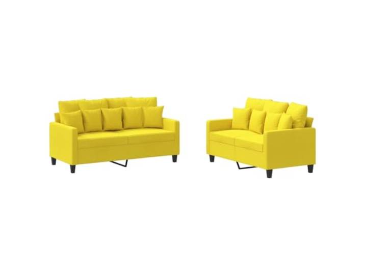 GHVBNMF 2-TLG. Sofagarnitur mit Kissen Hellgelb Couch Set Stoff Stilvolles Couch-Set aus strapazierfähigem Stoff für Wohnzimmer und Büro mit weicher Schaumstoff-Polsterung.