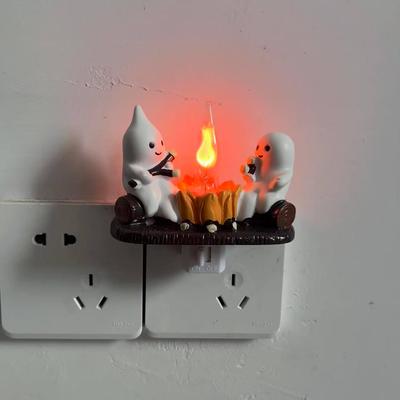 Lush Living Finds Cute Ghost Figurine With Lights, Fire Effect Desktop Holiday Decoration Item Cute Ghost Figurine With Lights, Fire Effect Desktop Holiday Decoration Item
