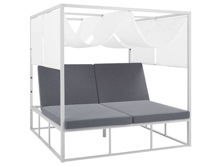 SONNENBETT mit Sonnendach Aluminium weiß Auflagen grau verstellbar PALLANZA