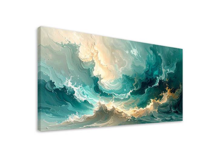 Feeby Leinwandbild Abstraktion 120x60cm, Türkis, Rechteckig, 120x60 cm, Bilder & Rahmen, Bilder, Leinwandbilder