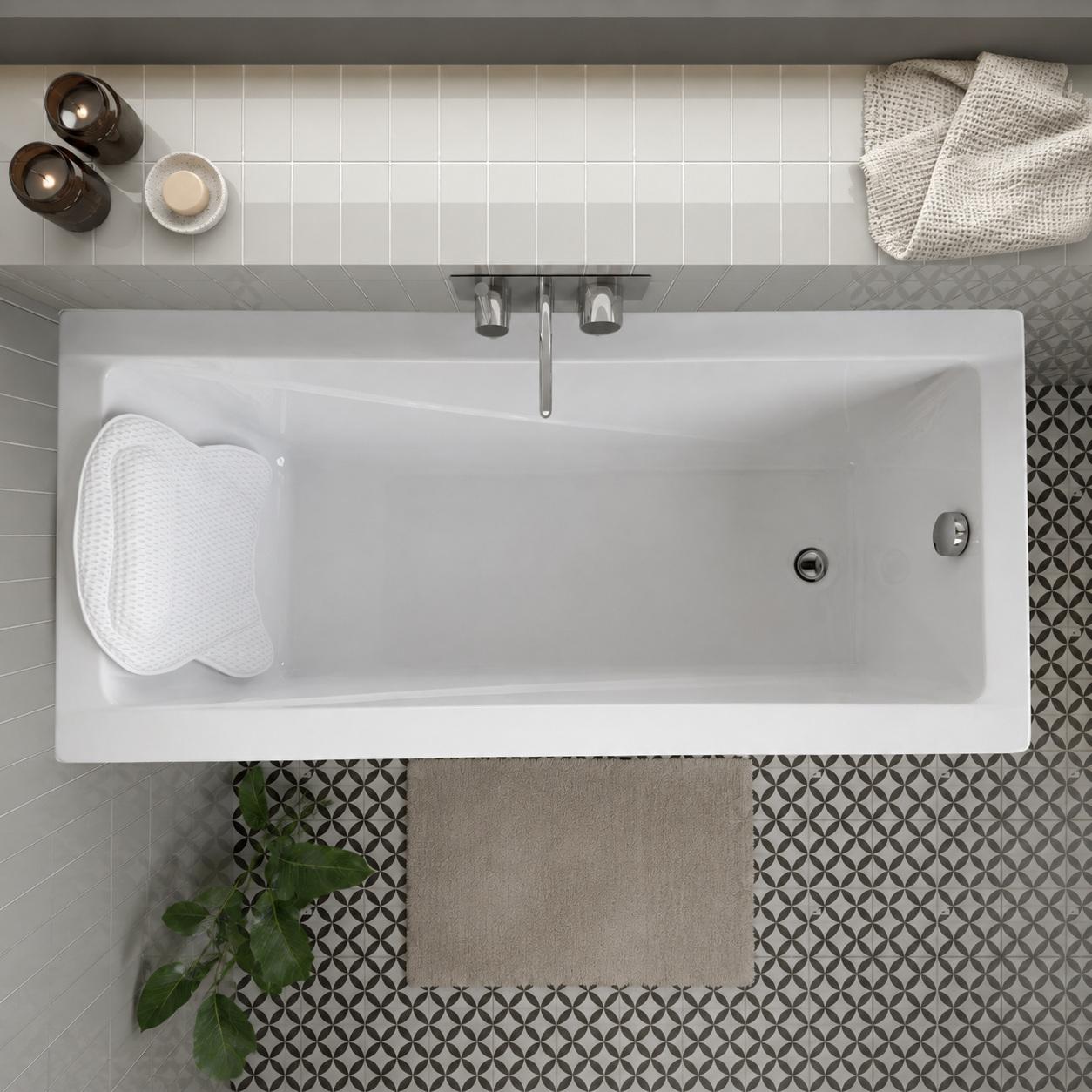ECOLAM Badewanne 160x70 cm Wanne Rechteck Modern + Schürze + Kopfkissen Mare + Ablaufgarnitur