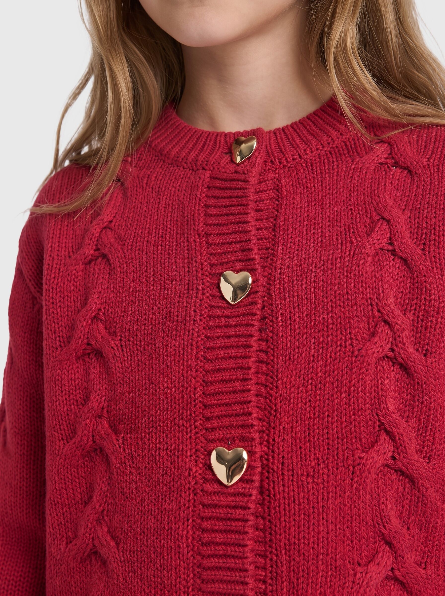 Strickjacke KIDS ONLY "KOGPEPPE LS CABLE CARDIGAN KNT", Mädchen, Gr. 134/140, rot (scooter), Strick, Obermaterial: 100% Baumwolle, unifarben, normal, Rundhals, Strickjacken Strickjacke, Baumwolle scooter 134/140