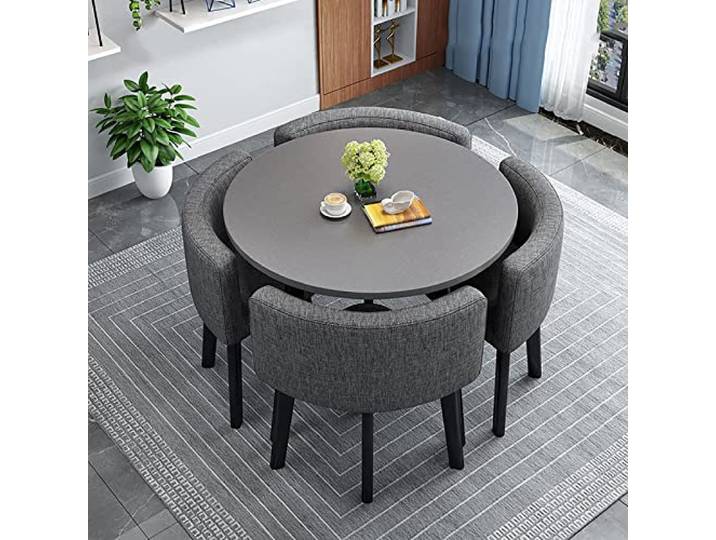 BIBZBKH Esstisch- und Stühle-Set, 4 Stück, Esstisch und 4 Stühle, moderner, runder Küchentisch und Stoffstühle, platzsparend, für Zuhause, Büro, Empfang, platzsparend, 90 x 90 x 75 cm, A34