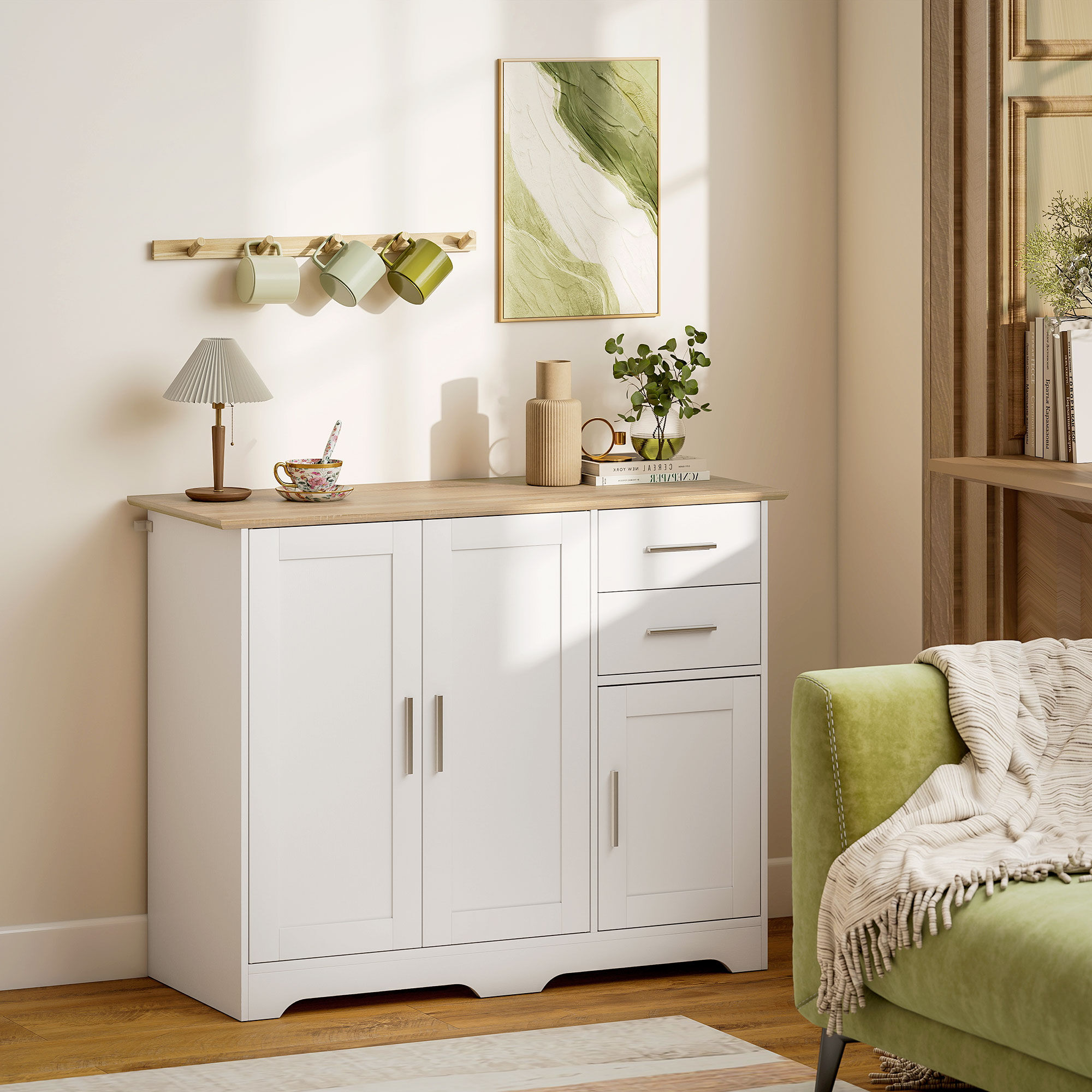 giordanoshop Credenza Moderna Buffet 100x40x78 cm con 2 Cassetti e 2 Armadietti in Legno Bianco e color Legno...