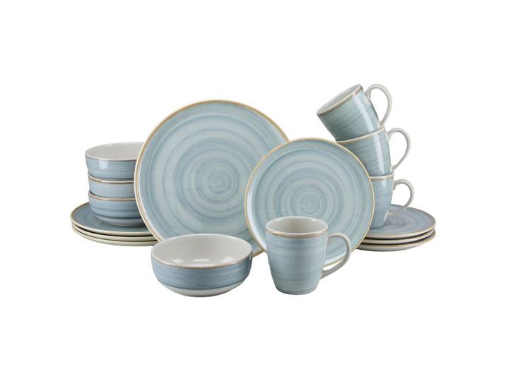 Creatable Kombiservice Caoba, Creme, Azurblau, Keramik, 16-teilig, 320 ml,480 ml, Essen & Trinken, Geschirr, Geschirr-Sets, Kombiservice