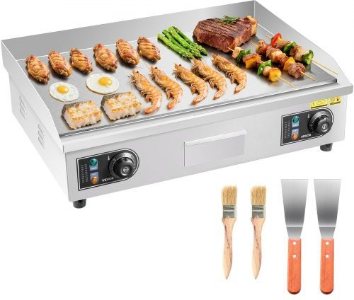 VEVOR Elektrische grillplaat 4000 W, Roestvrijstalen gastrogrillplaat in zilver, Breedte: 65,5 cm, Diepte: 40,0 cm
