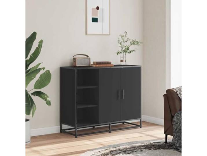 KTHLBRH Sideboard Schwarz 92 x 35 x 76 cm Spanplatte Metall 2 Türen, großer Raum, Industriestil, stabile Struktur, kippsicher