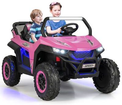 Costway 12V 2-Seater Kids Ride on UTV with Slow Start Function Music-Pink