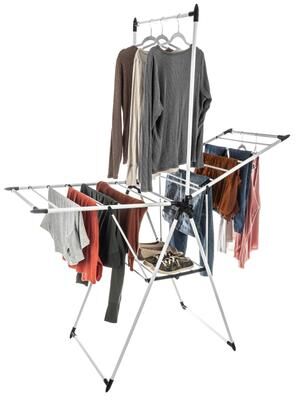 Clothes Drying Rack - 2-Level Laundry Drying Rack with 24 Drying Rails, Hanging Bar by Home-Complete