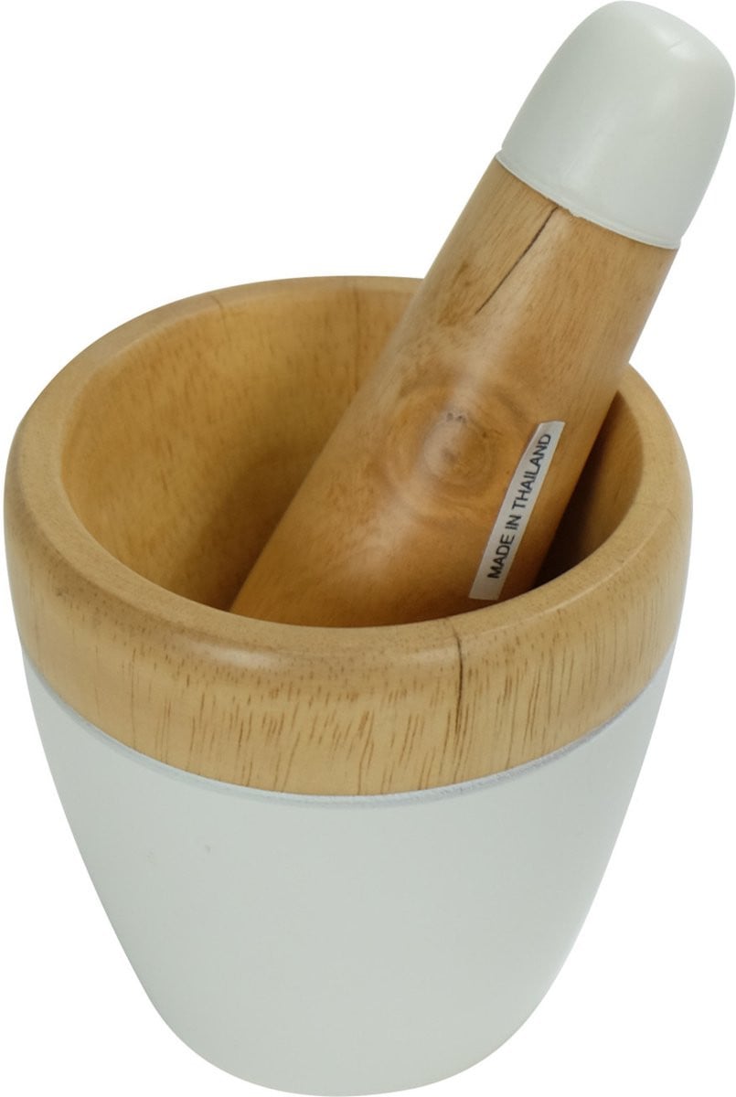 Asianliving Vijzel Stamper Set van handgemaakt mangohout in wit