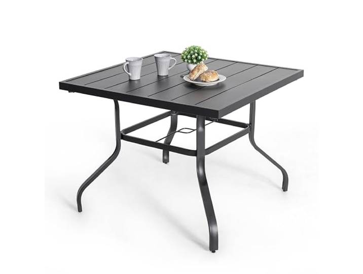 Avestar Outdoor 94 cm Quadratischer Esstisch mit 4 cm Schirmloch, Lamellentischplatte, Balkontisch, Gartentisch, für Terrasse, Garten, Hinterhof und Balkon, Schwarz