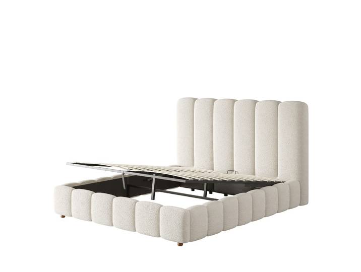 Lit coffre rembourré en polyester blanc 140 x 200 cm