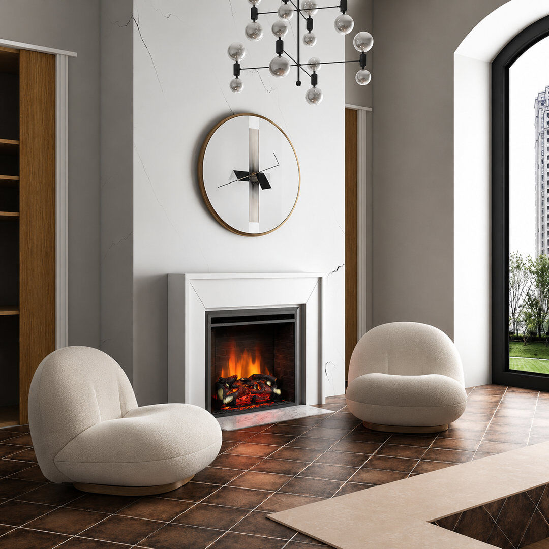 FLAMME Freestanding Electric Fireplace Insert, Wembury, Black 63cm H x 71cm W x 22cm D
