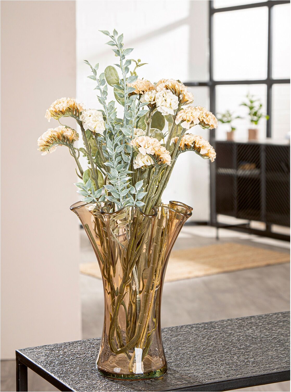 Tischvase GILDE "Vase bauchig; organisch Artesania braun H. 23 cm", beige (braun), B:20cm H:23cm T:20cm Ø:20cm, Glas, Vasen, Tischvase, Vase, artesania, handwerklich, strukturiert, rustikal, Eyecatcher braun B/H/T: 20cm x 23cm x 20cm Ø 20cm