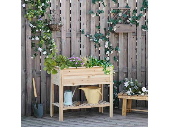 Outsunny Jardinière sur Pieds 90x40x81cm Bois Massif avec Étagère