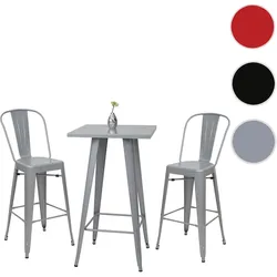 Set Stehtisch + 2x Barhocker HWC-A73, Barstuhl Bartisch, Metall Industriedesign ~ grau