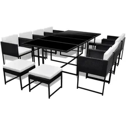 Helloshop26 - Gartenmöbel Set Polyrattan 13-teilig mit Kissen Schwarz 02_0015790