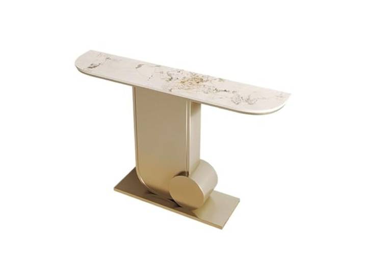 2WFYJNITP Beistelltisch Eingangstisch mit Metallsockel for TV-Konsolentisch Ausstellungstisch(Weiß,Klein)