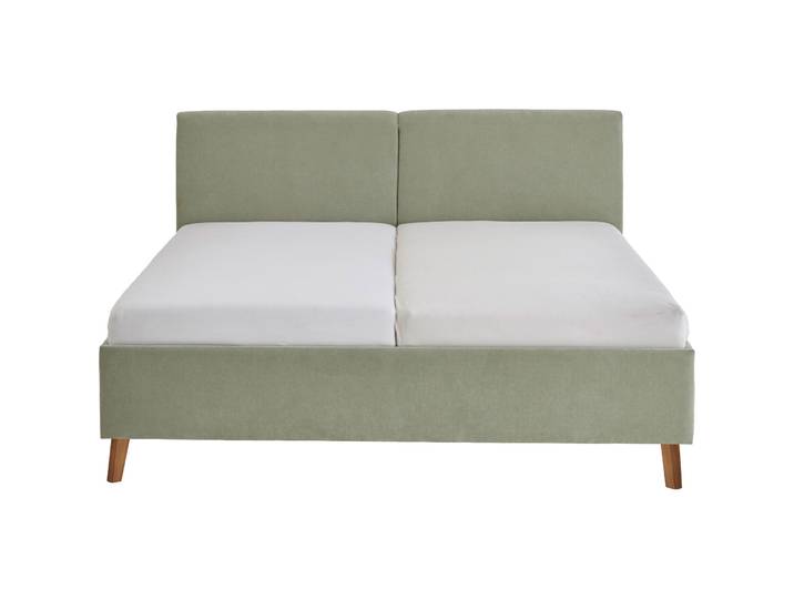 Polsterbett Kopfteil mit teifem Einzug mittig, 160x200 cm - Farbe: lindengrün - Material: Stoff - 14