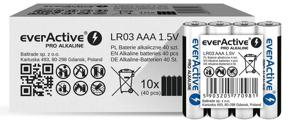 everActive AAA-batterijen, 40-stuks, professionele alkaline batterijen, type Micro LR03 R03, 1,5V