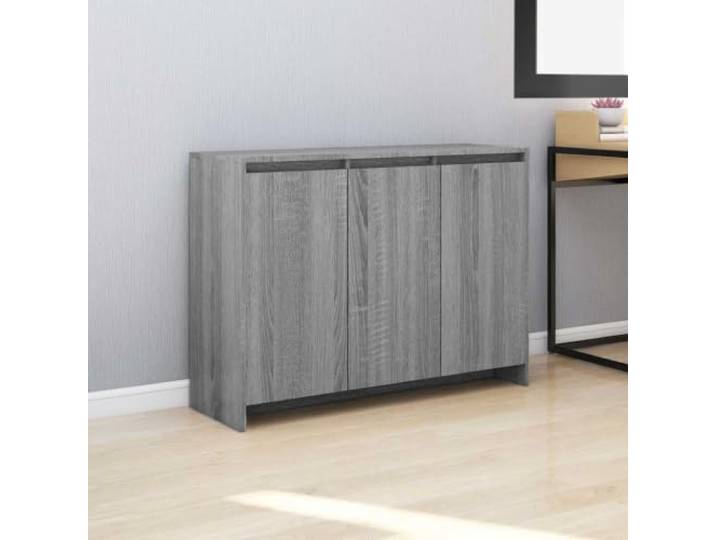 RJPLMFV Anrichte Sonoma, grau, 102 x 33 x 75 cm, Holz, Technik 3 Türen, Aufbewahrung für Bücher und Multimedia, robuste Oberseite für Dekoration