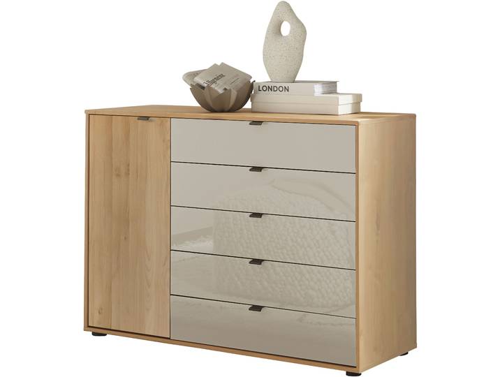 Kombikommode WIEMANN Cardiff Sideboard, Wäscheschrank, teilmassiv Erle, mit Schubladen , beige (braun), Erle,Front Glas Champagner, Erle, Sideboards, Kombikommode, verschiedenen Ausführungen, inklusive Einlegeboden