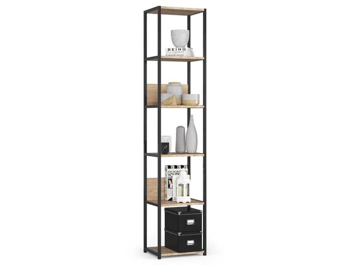 Akord Industrieregal Schwarz, Sonoma Eiche 40x192x32 cm, Metall, Nachbildung, 6 Fächer, Rechteckig,Rechteckig, 40x192x32 cm, Wohnzimmer, Regale, Bücherregale