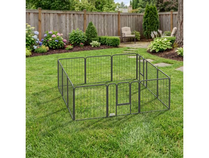 PawHut Parc Chien 12 Panneaux Acier Pliable 60H cm Noir